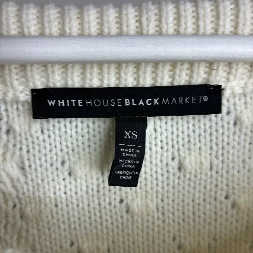 White House Black Market Cream Cable Knit Pearl Embellished Sweater XS - Picture 10 of 10